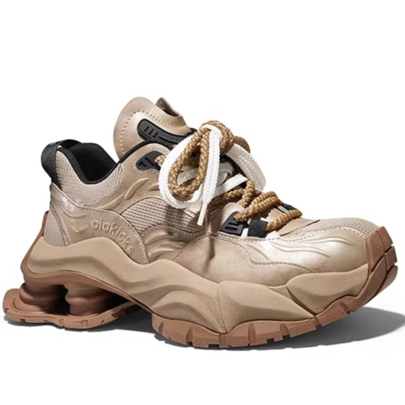 Fashion Chunky Sneakers Shoes for Women's and Men's Genuine Leather Casual Daddy Shoes Luxury Thick Sole Height-increasing Shoes
