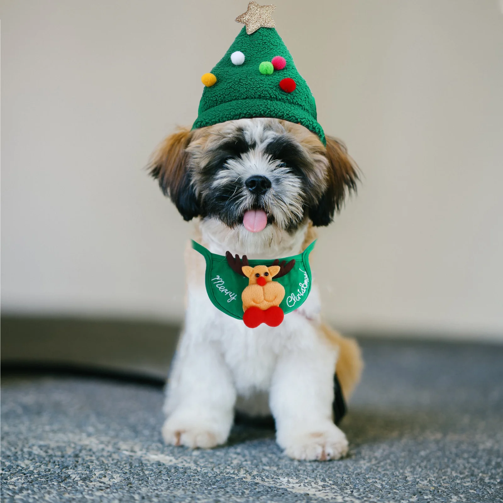 

2Pcs Pet Christmas Hat Scarf Set Deer Design Warm Polar Fleece Cozy Xmas Dog Cat Costume Accessories Pet Hat Scarf