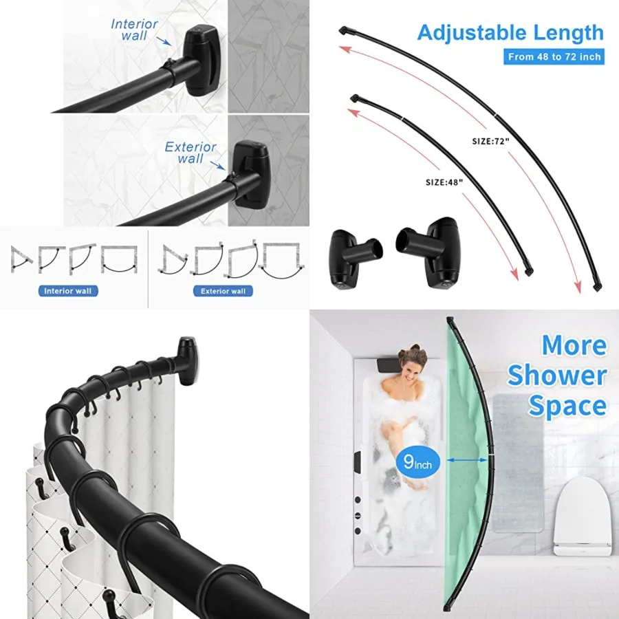 

Curved Shower Curtain Rod, Round Shower Curtain Rod 48-72 Inch Adjustable, Rounded Bowed Stainless Steel Shower Rods for Bathro