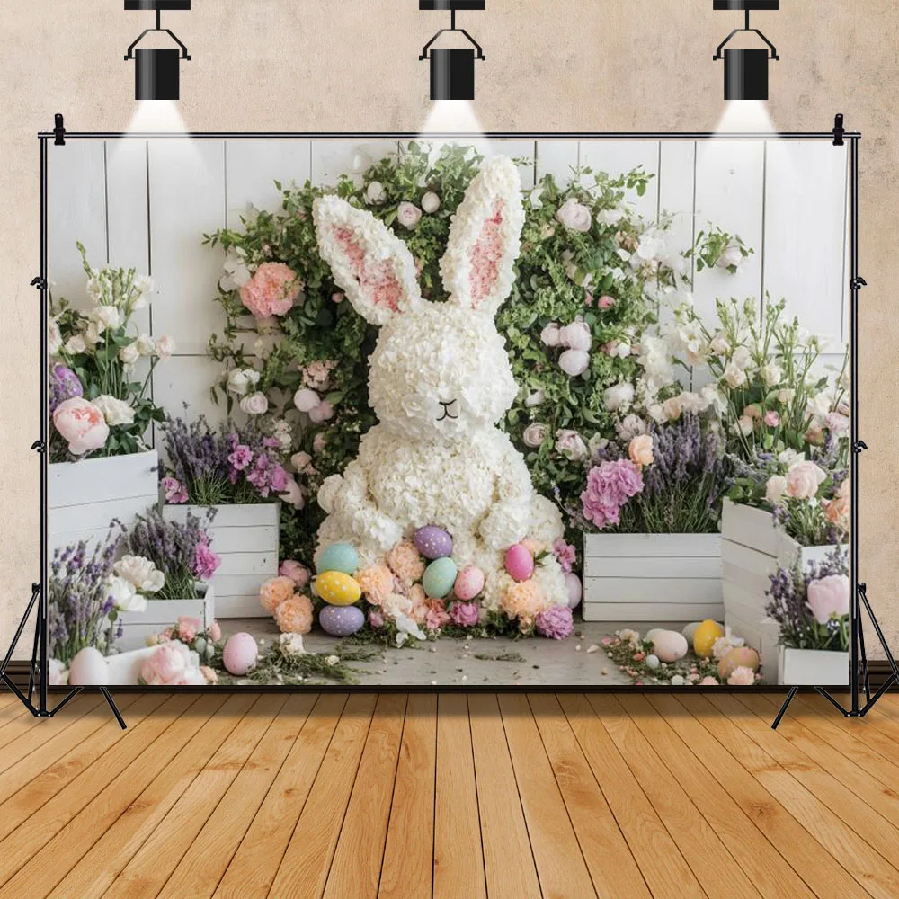 Easter Rabbit Party Backdrop Spring Floral Wall Bunny Eggs Baby Shower Wedding Party Decor Photography Background Photo Studio