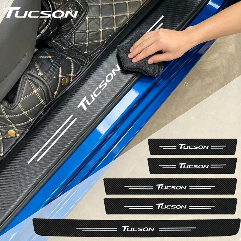 Car Front Rear Door Threshold Strips Scratch Resistant Sill Trim Decals For Hyundai TUCSON Logo Trunk Pedal Stickers Decoration
