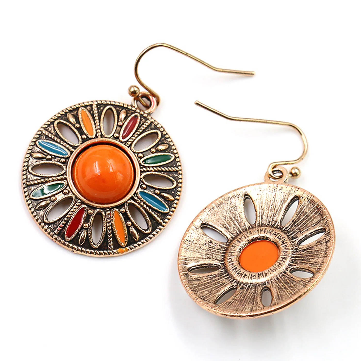 2pcs retro Bohemian style circular geometric women's earrings for vacation and personalized female accessories image 4