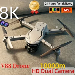 V88 Drone 8K profesjonalna antena z podwójną kamerą dookólny unikanie przeszkód Drone GPS składany quadcopter 10 km + torba