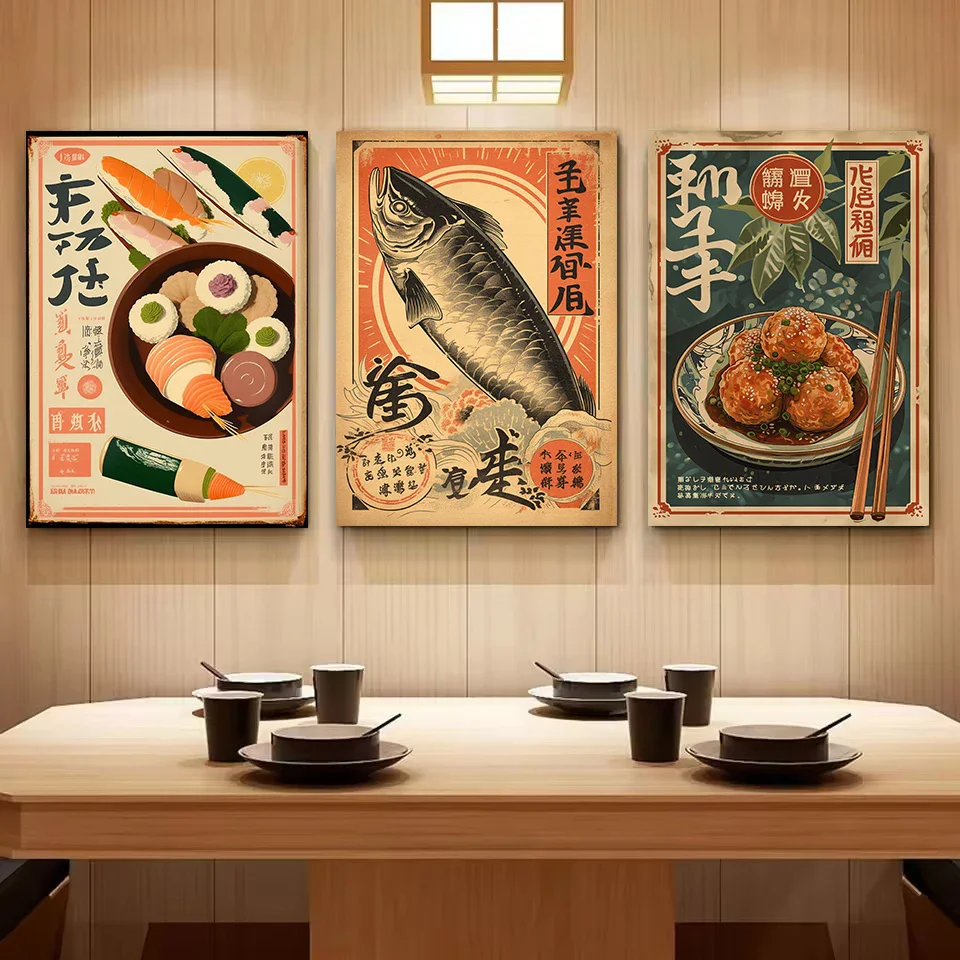 Vintage Japanese Food Sushi Takoyaki Sashimi Ramen Aesthetic Poster Canvas Painting Wall Art Pictures Home Restaurant Decor