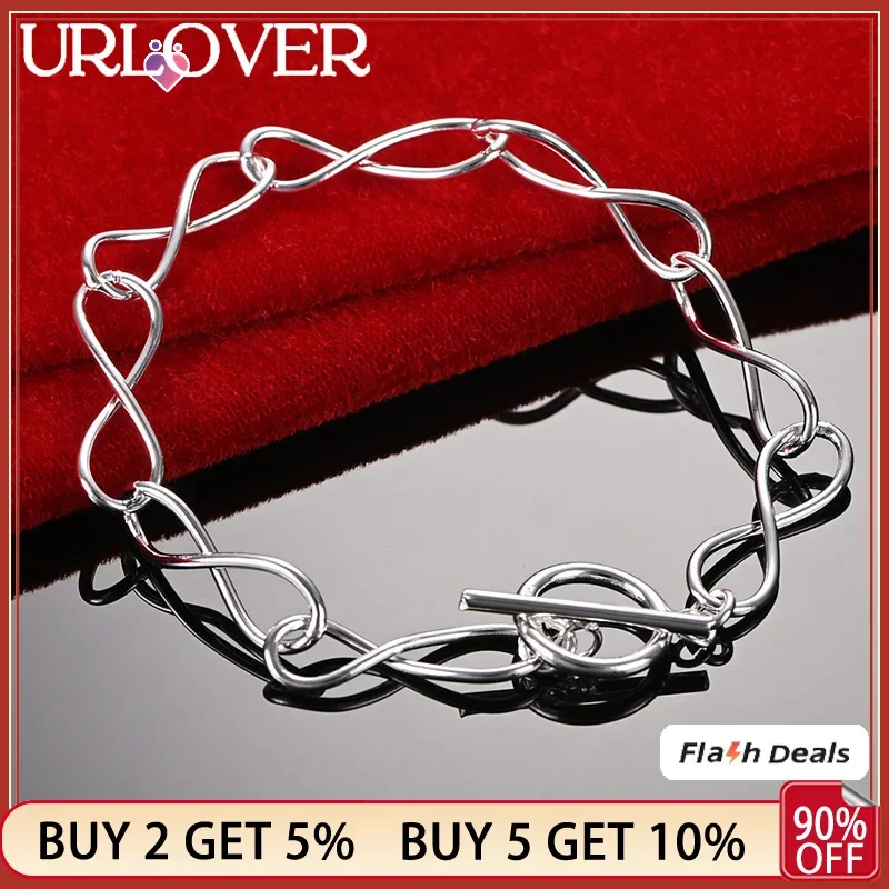 

URLOVER 925 Sterling Silver Simple Chain Bracelets For Woman Lady Party Wedding Anniversaries Birthday Gift Fashion Jewelry