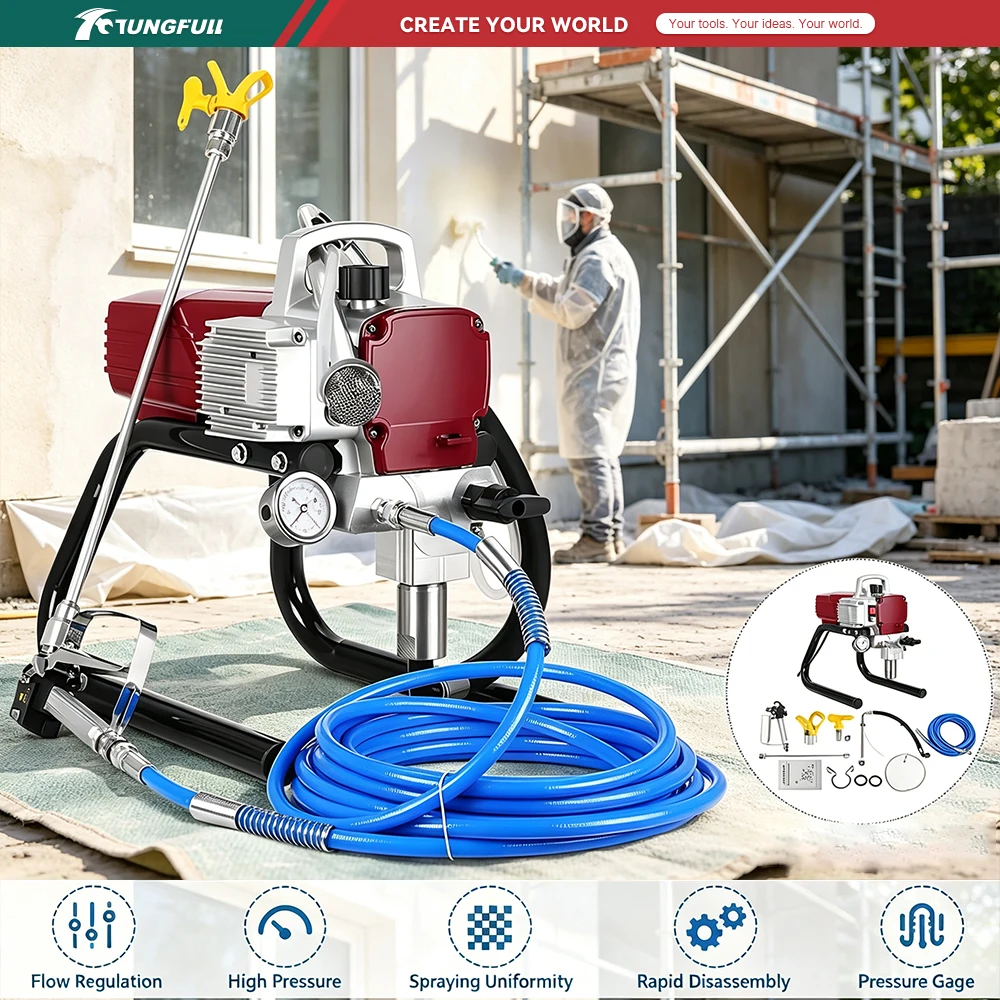 TUNGFULL High Pressure Electric Airless Paint Sprayer Portable Wall Coating Machine DIY Furniture Painting Spray Gun Nozzle Set