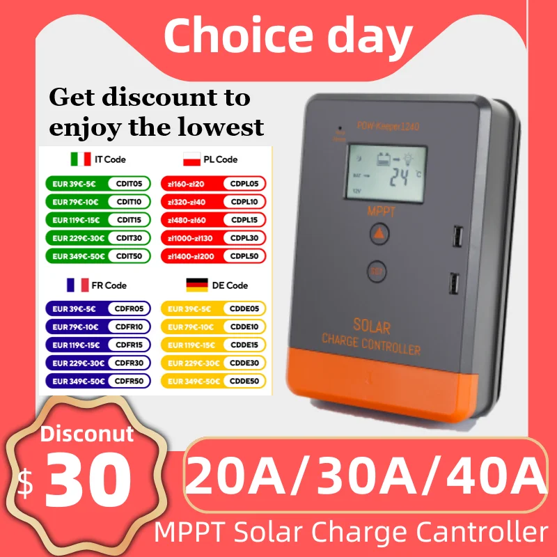 PowMr 20A/30A/40A MPPT Solar Charge Controller Solar Panel Lithium Battery 12V 24V  System Charge Max.PV 100V Smart LED Display