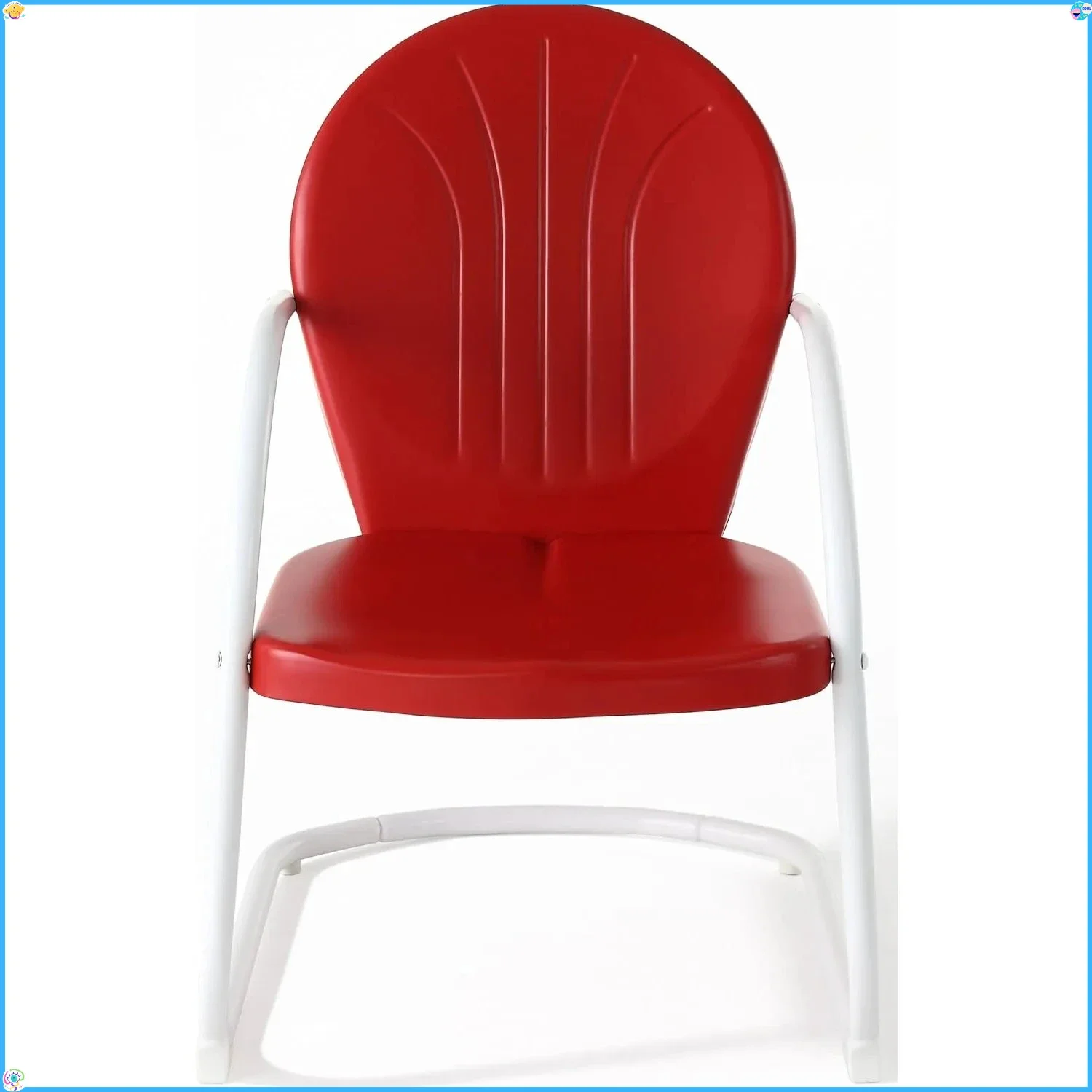 

Retro Red Outdoor Metal Chair - Patio Dining, Porch Deck Balcony Furniture for Adults