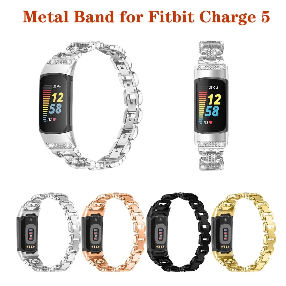 

Metal Band for Fitbit Charge 5 Watch Strap Diamond Removable Replaceable Stylish Band for Fitbit Charge 5 Watch Band Accessories