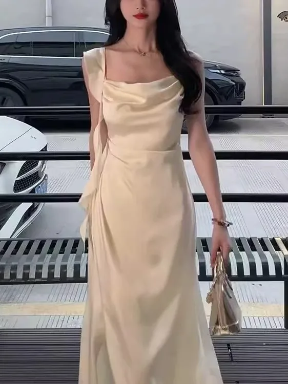 

Ele White Strapl Dr for Wedding Certifie Signing Engagement Beach Vaion High Waist Korean Sle Formal Evenin...