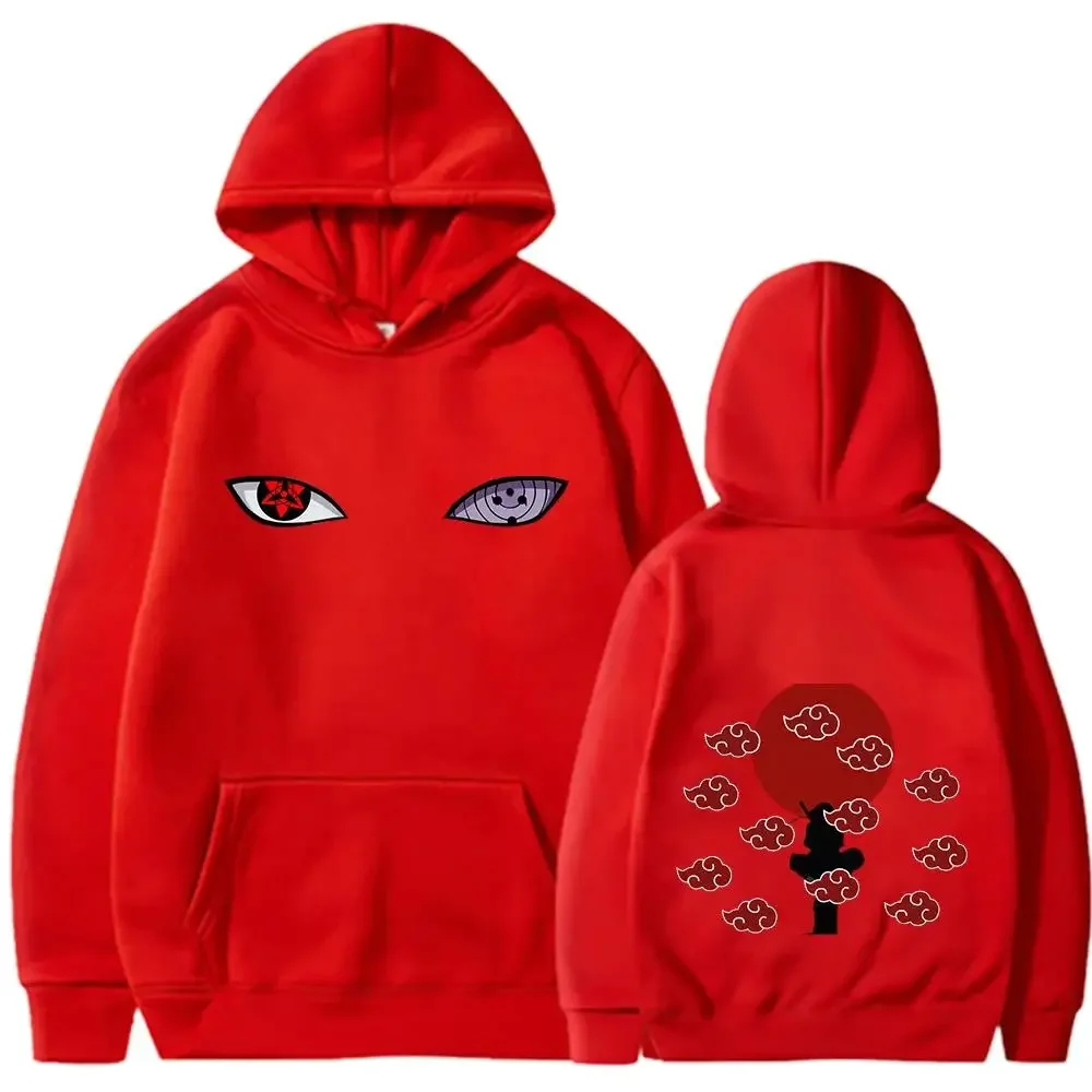 Naruto Hoodie, Unisex-Kapuzenpullover mit Kordelzug, Akatsuki, roter Wolkenmuster, Itachi, Anime-Design auf Vorder- und Rückseite, lässiger Pullover mit langen Ärmeln. – Detail 13