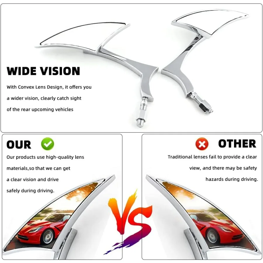 Chrom-Motorradspiegel in Fledermausform, Upgrade-Rückspiegel für Harley Road King Sportster Street Glide und langlebiges Metall