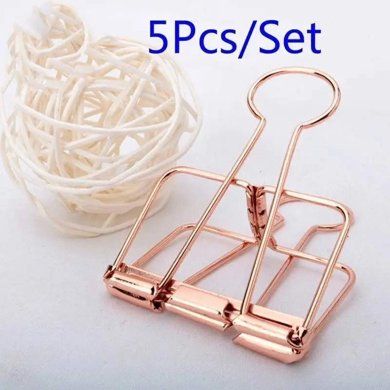 Decorative Rose Gold Paper Clips 5Pcs Metal Binder Clamps For Files Photos Documents School Office Desk Bookmark Accessories