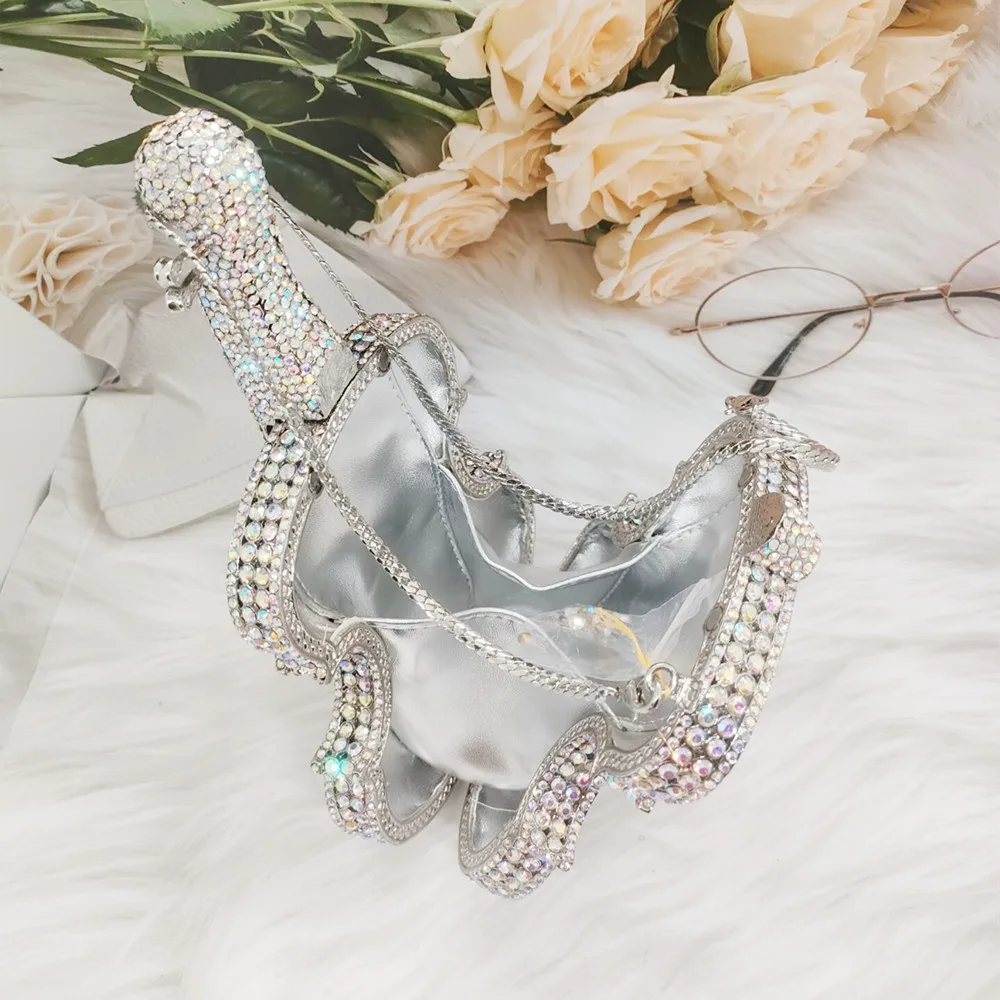 DGPEAFOWL Personal Tai 3D Violin Design Diamond Bag For Women Luxurious Evening Wedding Handbag Ladies Party Phone Cosmetic Bag