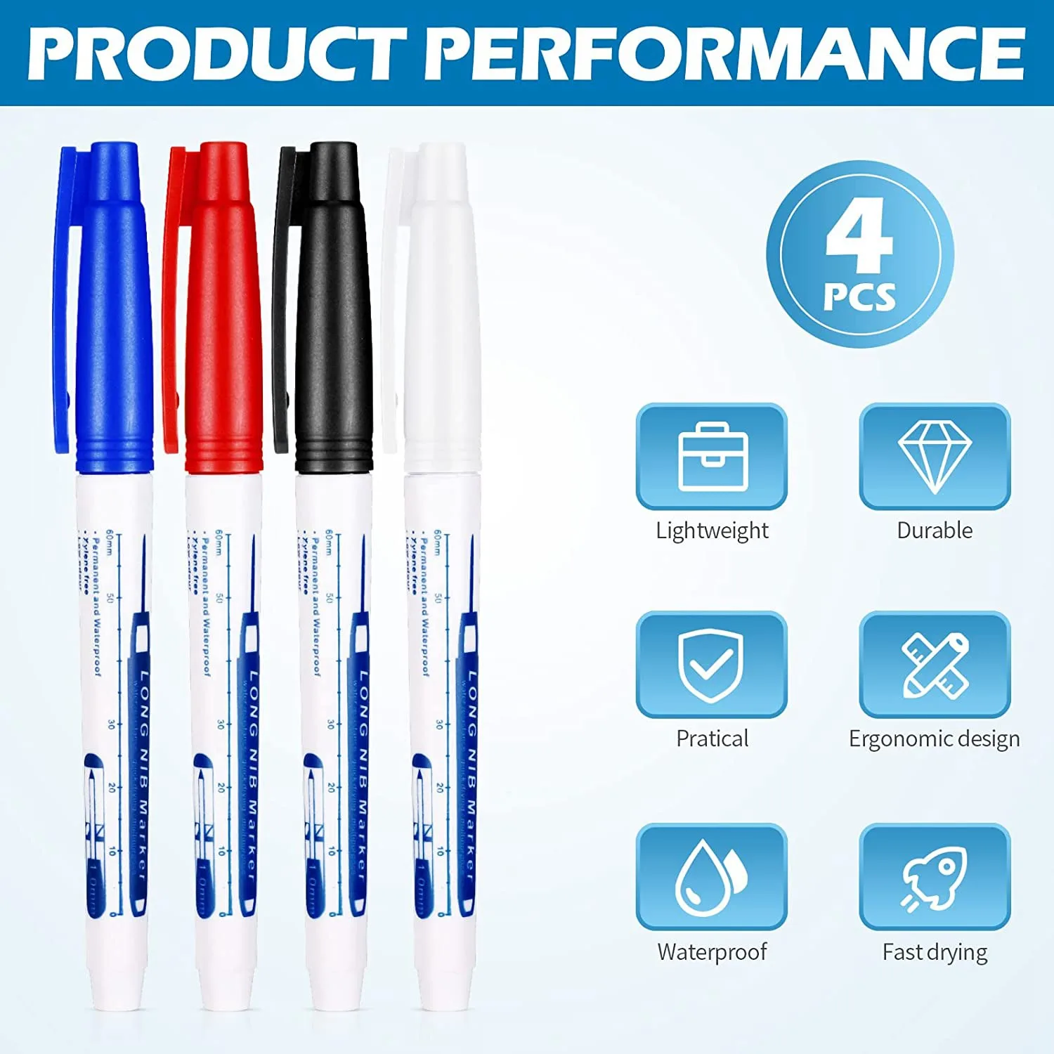 FTGT-4 Pcs Deep Reach Markers Long Nose Marker Waterproof Deep Hole Marker 30 mm Reach Permanent Markers, 4 Colors