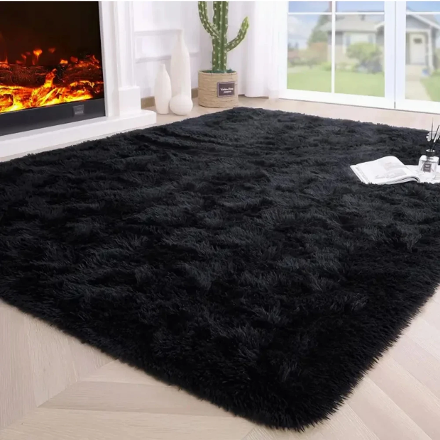 Soft and Fluffy Black Shag Area Rug for Bedroom and Living Room - Extra Plush Fuzzy Carpet, Soft Indoor Shaggy Rug Circle rug