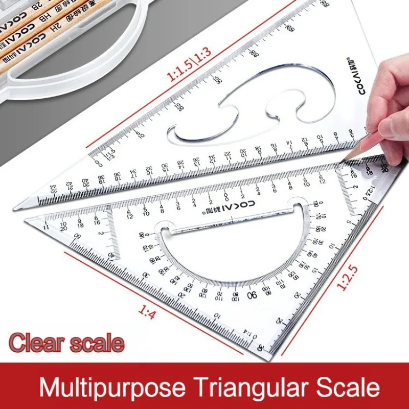 2Pcs/Set Multifunctional Triangle Ruler 30/45 Degree Measurement Angle Isosceles Triangle Ruler Geometry Students Drafting Tool