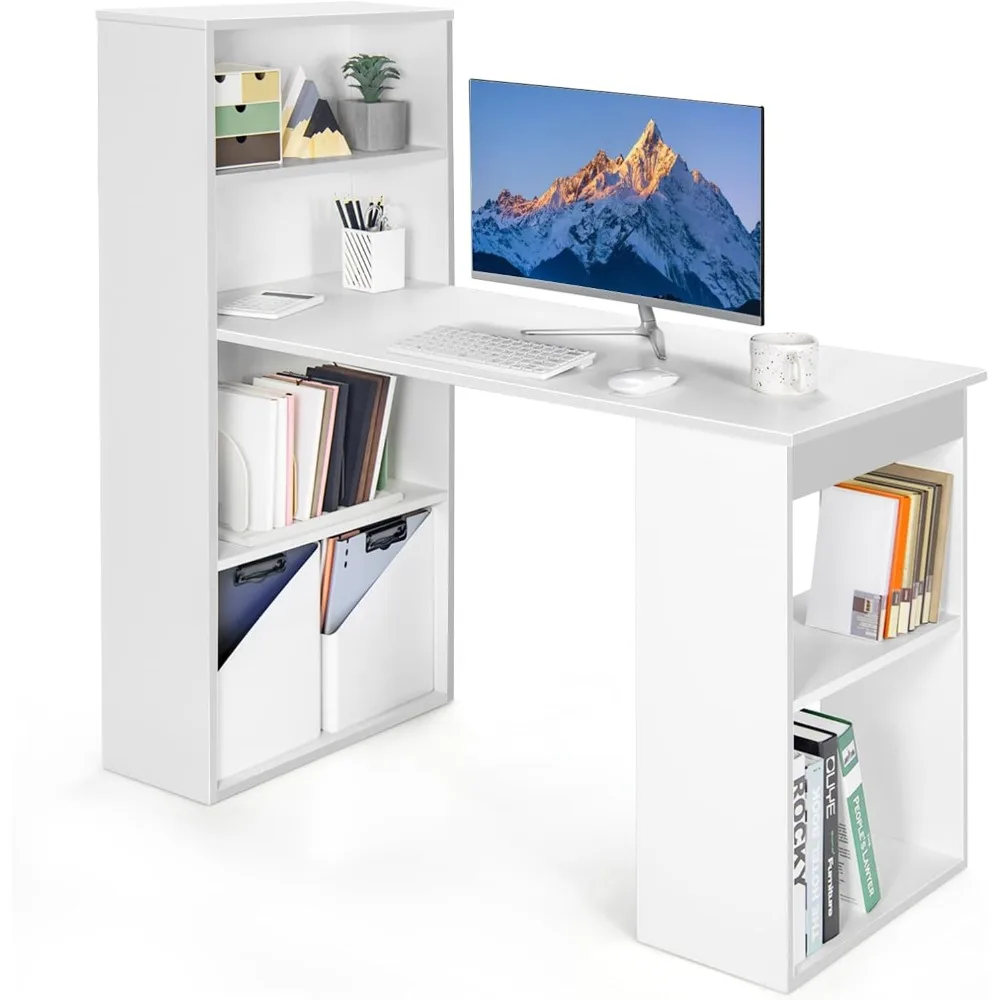 

48 Inch Computer Desk with Bookshelf, 3-in-1 Home Office Desk with 4-Tier Bookcase & CPU Stand, Space-Saving