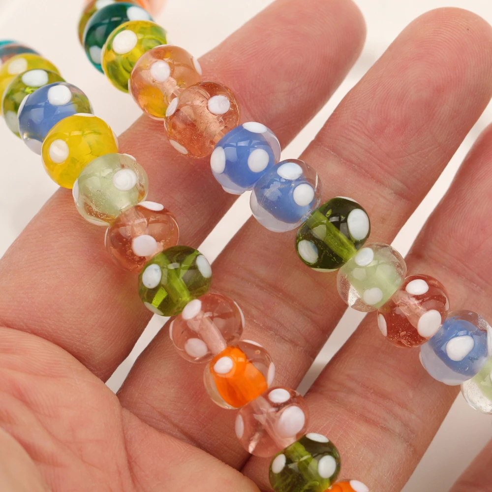10x8mm Flat Round Shape Handmade Lampwork Bead Glass Loose Crafts Beads Lot for DIY Jewelry Making Accessories Findings