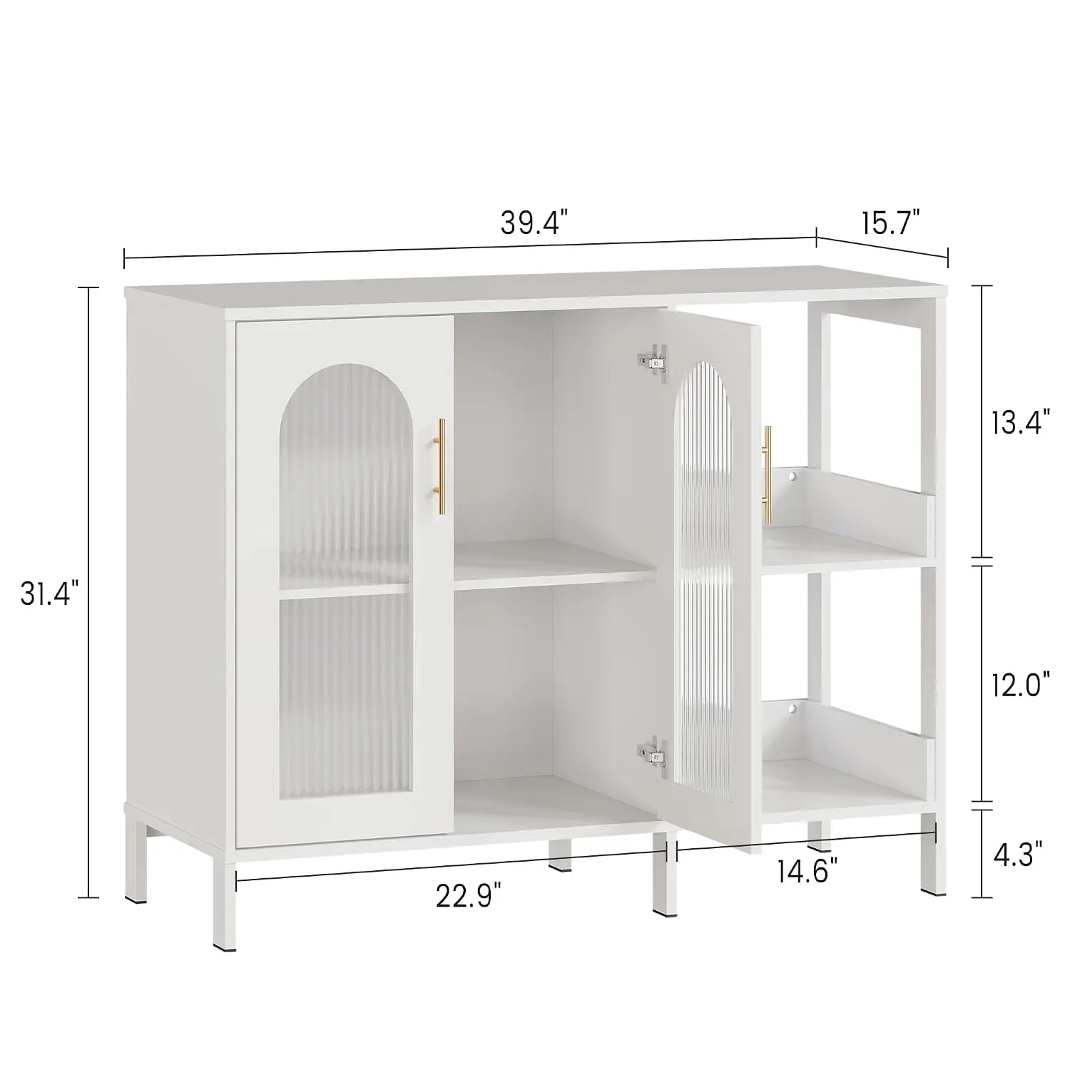 Glass Door Sideboard Cabinet, Modern Storage Buffet with Metal Handles & Adjustable Shelves, Solid Wood Frame Display Cabinet