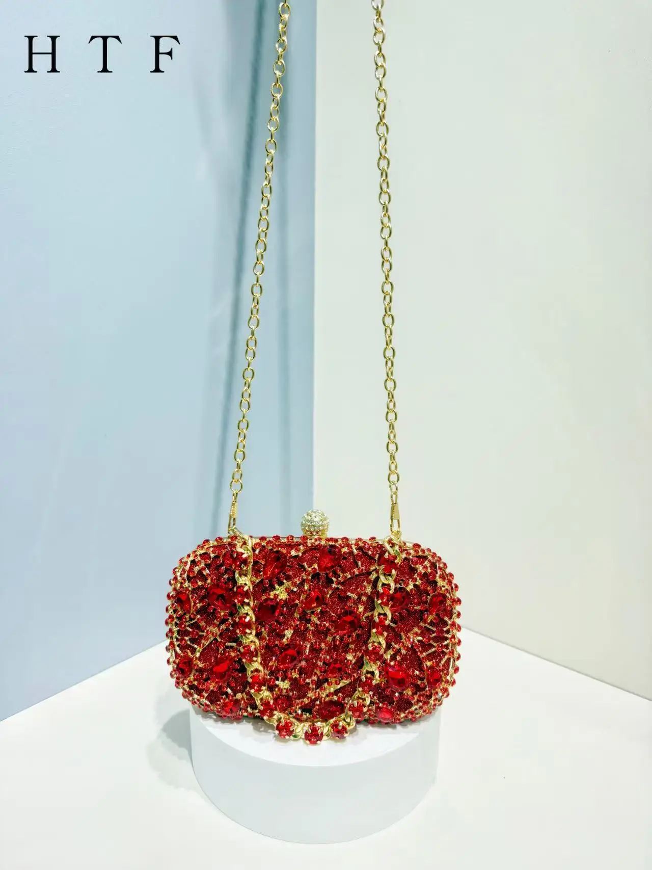 Women Red Crystal Evening Bags Lady Stone Handbag Bridal Diamond Clutch Purse Female Metal Minaudiere Wedding Party Clutches Bag - Image 5