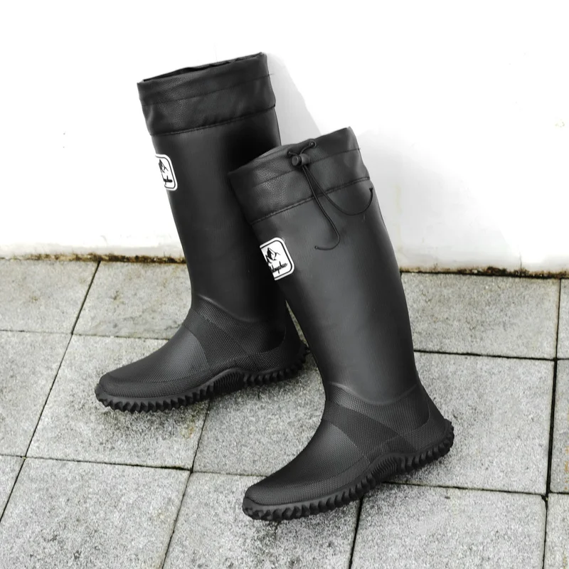 1 Pair of Women's Soft Foldable High-Top Non-Slip Rain Boots Pvc Drawstring Water Shoes Outdoor Commuting Water Boots view 3