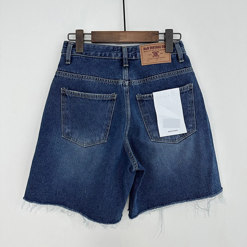 Neue 2024 sommer Hohe Taille Denim Shorts Für Frauen Taschen Grate Blau Farbe Kurze Jeans Frauen Streetwear Casual frauen Shorts