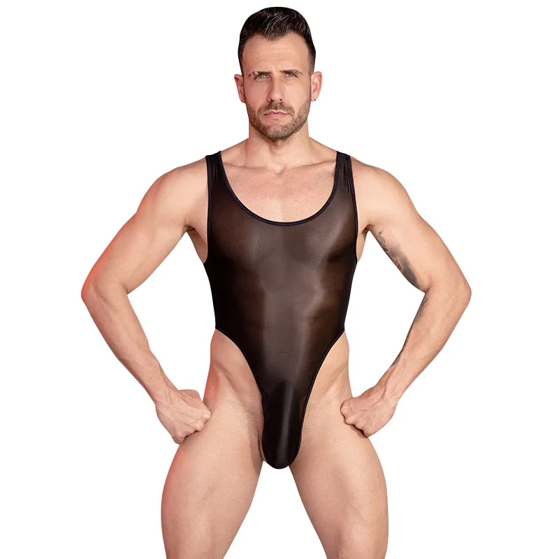 Mens Lingerie Bodysuit Underwear Glossy Backless High Cut Bodysuit  Sleeveless Leotard Body Shapers men bodysuit Men\'s underwear