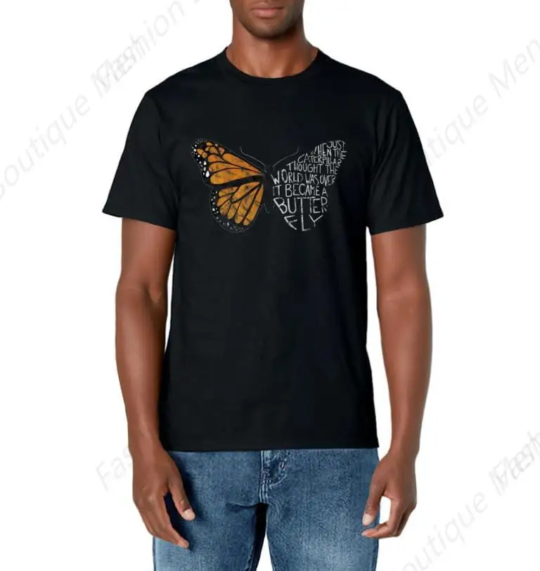 When The Caterpillar Thought The World Was Over Butterfly T-Shirt Funny Butterfly Printed Cotton Short Sleeve