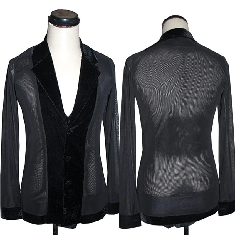 

Men's Latin Dance Tops Mesh Long Sleeve V-Neck Practice Competition Costume Ballroom Dancing Shirt Cha Cha Clothes Male DNV14584