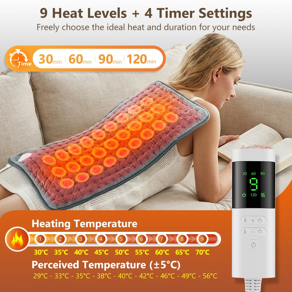 Electric Heating Pad 27 Natural Jade Stones Double Sided Crystal Soft Warm Mat 9 Heat Levels 4 Timer Washable Sofa Office Winter