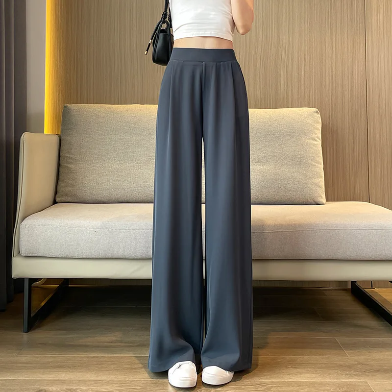 High Waist Wide Leg Pants Women's Loose Casual Straight Cut Nine Point Long Trousers Slimming Concealing Korean Style Commute