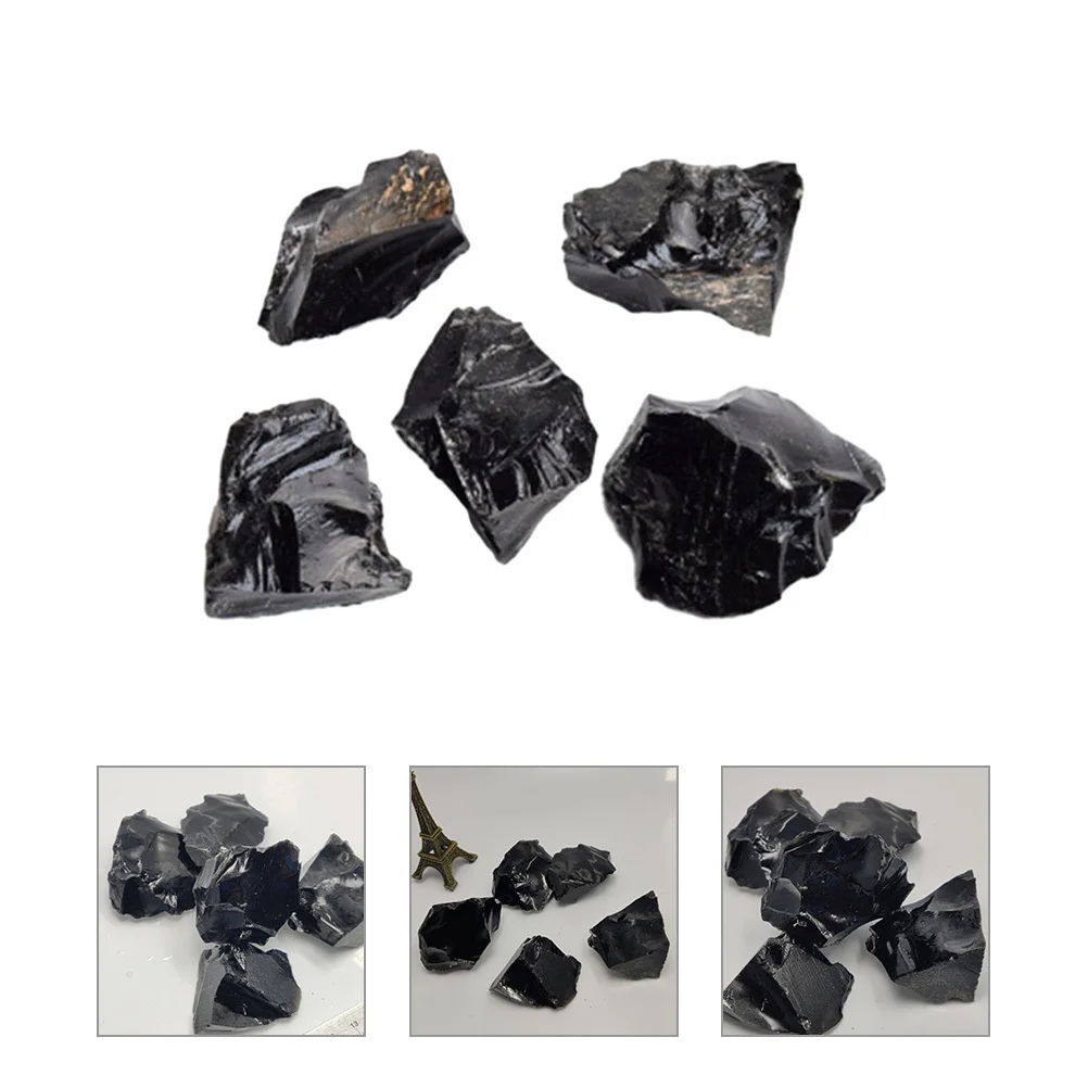 

5Pcs Natural Obsidian Stone Irregular Decorative Stones for Meditation Yoga Crystal Stone Home Decoration Obsidian Craft Decor