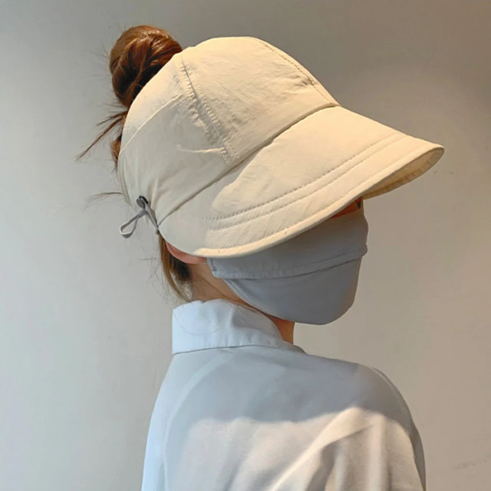 Wide Brim Visor Caps For Women 2024 Summer Anti-UV Beach Fisherman Hats Sun Hat Adjustable Universal Baseball Cap Hangable Mask