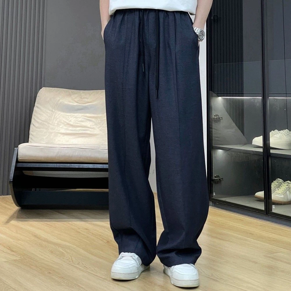 

Men's Solid Color Straight Trousers American Retro Fashion Trend Casual Loose Breathable Niche 2025 Summer New Men's Bottoms