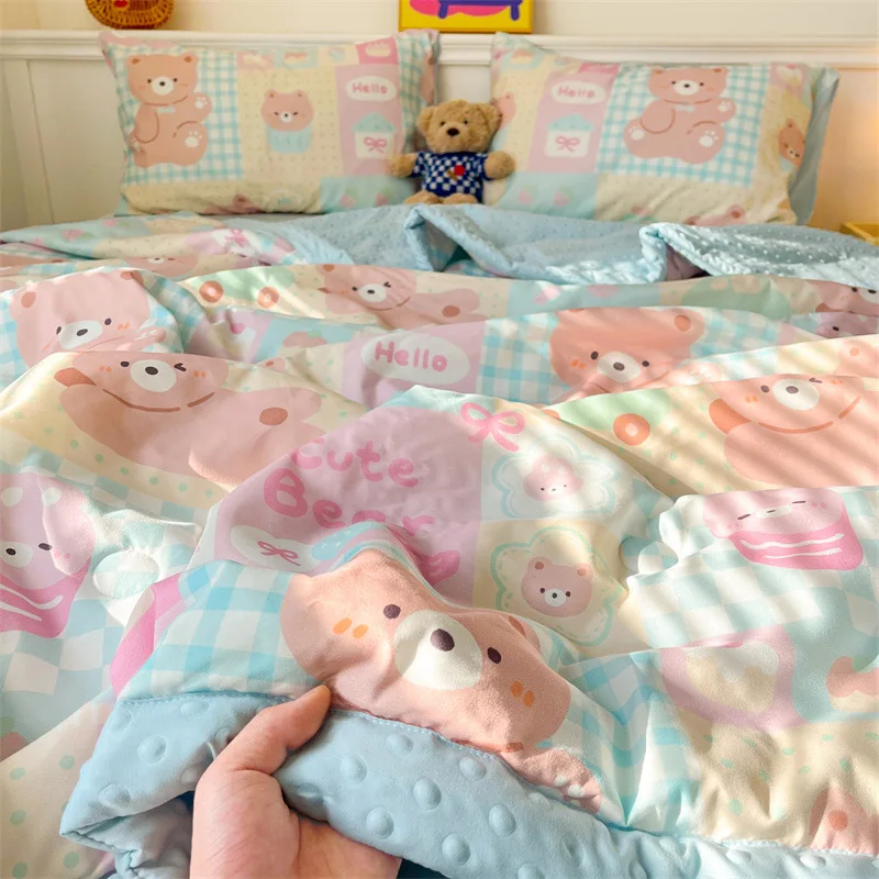 

2025 new cute cartoon doodle quilt single piece summer quilt soft comfortable summer cool quilt student dormitory single air co