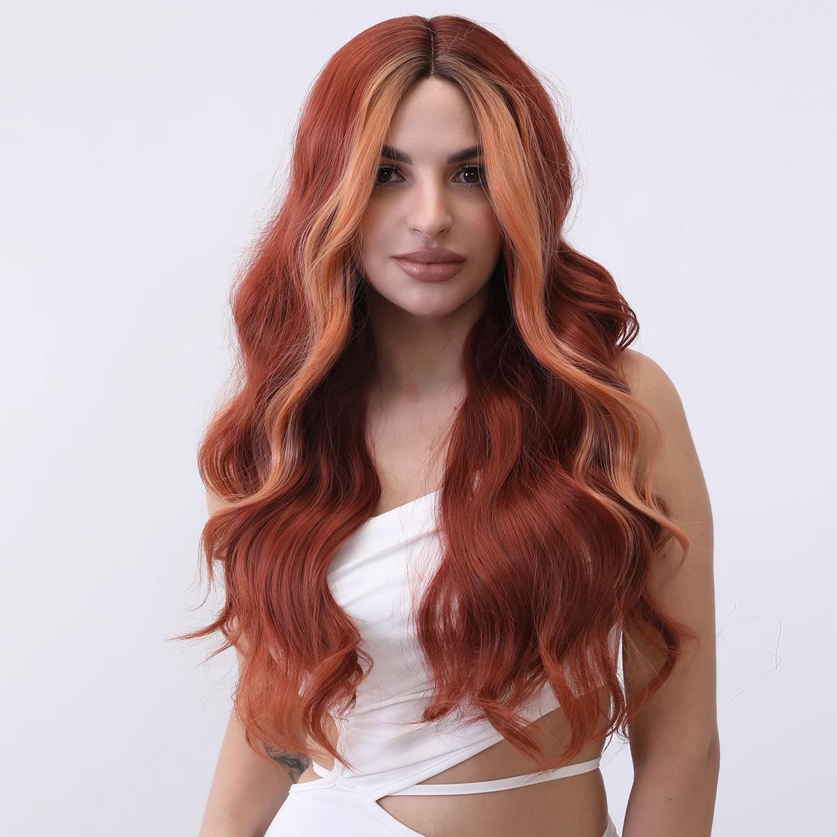 Smilco-perucas encaracoladas frente renda sintética para mulheres, laranja omber, loiro, cabelo comprido, diário, cosplay, festa, resistente ao calor, cabelo falso