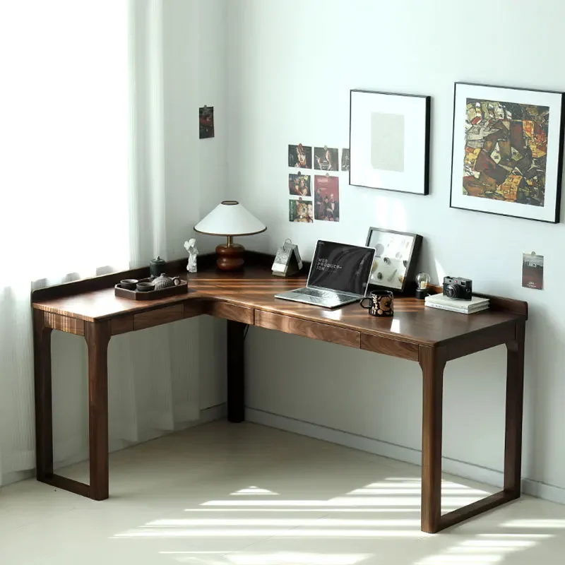 North American black walnut corner desk pure solid wood computer desk L type with drawers