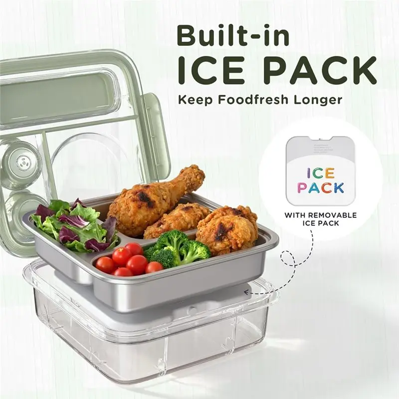 Handy Tool For Kids Adults Stainless Steel Bento Box With 8 Oz Insulated Food Jar, Leak-Proof Metal Lunchbox Set Including Sauce