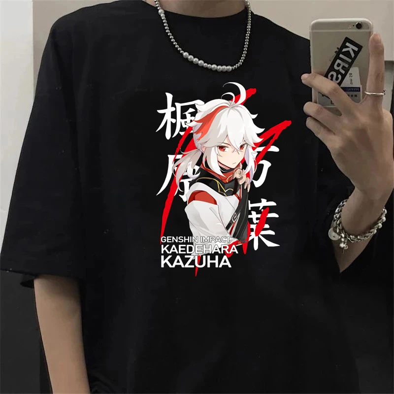 

Genshin Impact Graphic Print Women T-shirt Casual Xiao Kaedehara Kazuha Black Shirt Short Sleeve Ladies T-shirt,Drop Ship