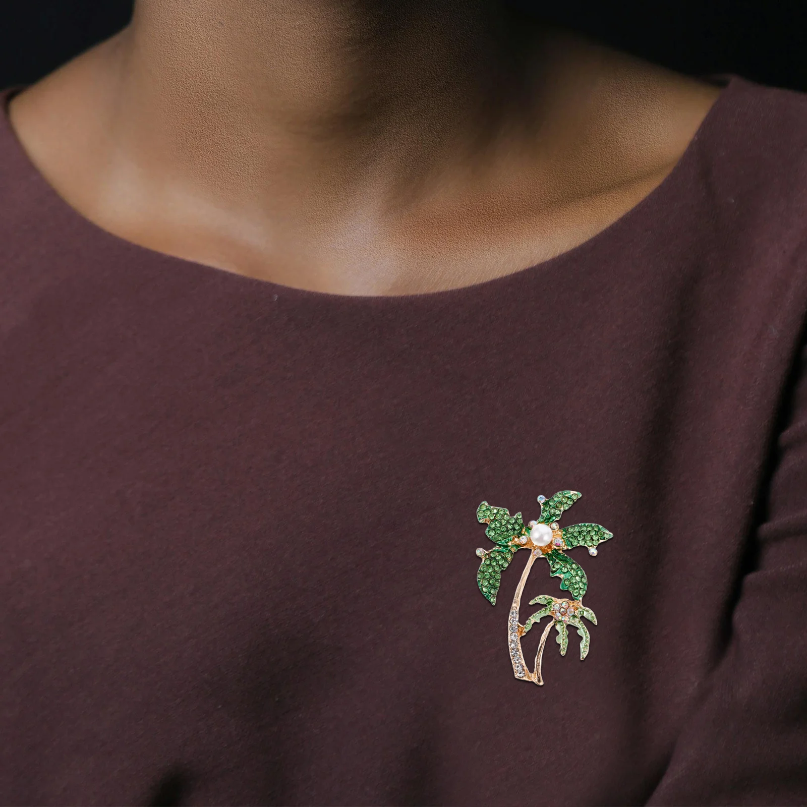 1 قطعة بروش نخيل جوز الهند الفريد لامعة حجر الراين دبوس الصدر مجوهرات الأزياء لحقيبة سترة فستان قبعة وشاح شال