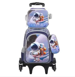 Mochila con ruedas para niño y niña, conjunto escolar con bolsa de almuerzo y estuche para lápices, 16 pulgadas