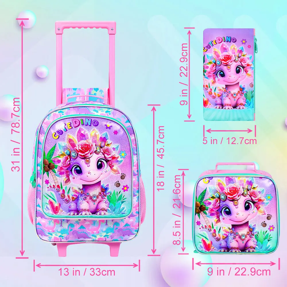 حقيبة ظهر دوارة مكونة من 3 قطع للفتيات، حقيبة ظهر مدرسية للأطفال بعجلات، حقيبة كتب بعجلات ثعلب لرياض الأطفال الابتدائية في مرحلة ما قبل المدرسة #2