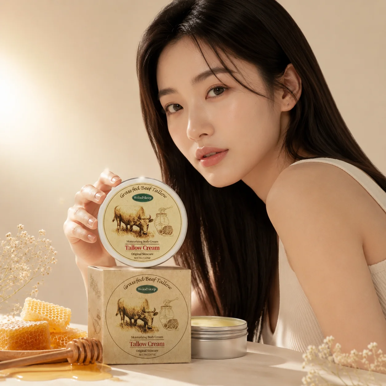 WoodSleep Grass‑fed Beef Tallow Cream Deep Nourishment Long‑Lasting Moisturizing Daily Skin Care Moisturizing Body Cream 70g