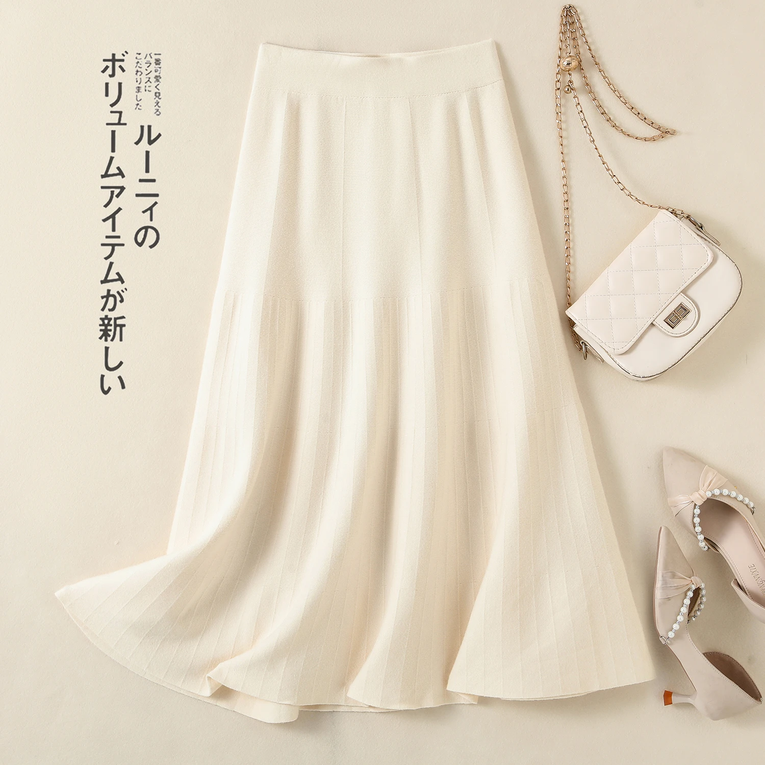 Koreaanse Mode 2024 Herfst Winter Dames Nieuwe Solide Elegante Elastische Hoge Taille Geplooide Lange Rok Vrouwen Slank Gebreide A-Lijn Rok