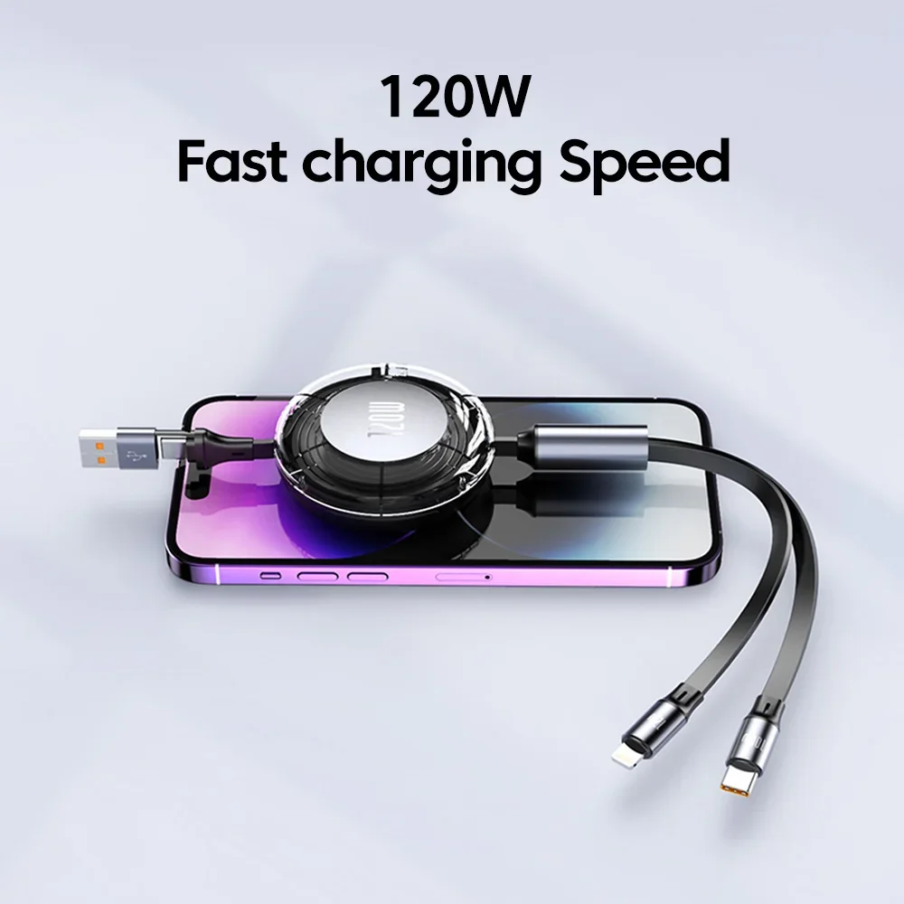 120W Retractable USB C Cable Fast Charging USB A/Type C To Type C /IOS Cable For  iPhone 15 14 13 Pro Max Xiaomi Huawei