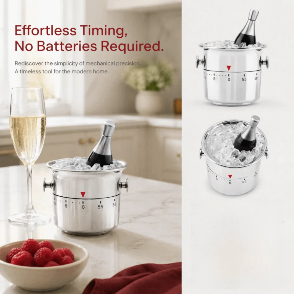 Stainless Steel Plastic Mechanical Kitchen Timer Loud Alarm Silver Wind-Up Timer Bucket Shaped No Battery Needed Countdown Timer