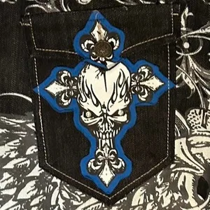 Hohe Taille gerade Jeans für Männer, Schädel und geometrisches Muster, Hip-Hop-Mode, beliebte Straße, American Vintage, 2000 Mode 8 Hauptverkaufsschädel Calcas - №7