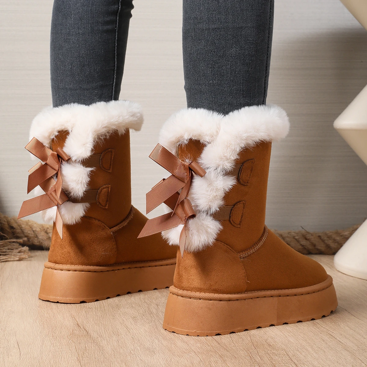 Winter Women Mid-calf Boots Thick Plush Thick Sole Non-slip Fashion Snow Boots Women Solid Color Classic Retro Shoes for Women