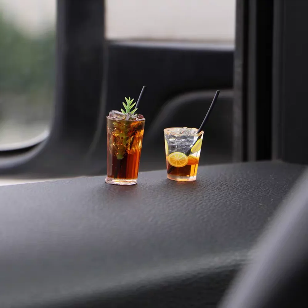 Funny Mini Drink Cup Car Ornaments Cute Simulation Iced Americano Iced Tea Drink Car Center Console Decorations Diy Crafts Gifts